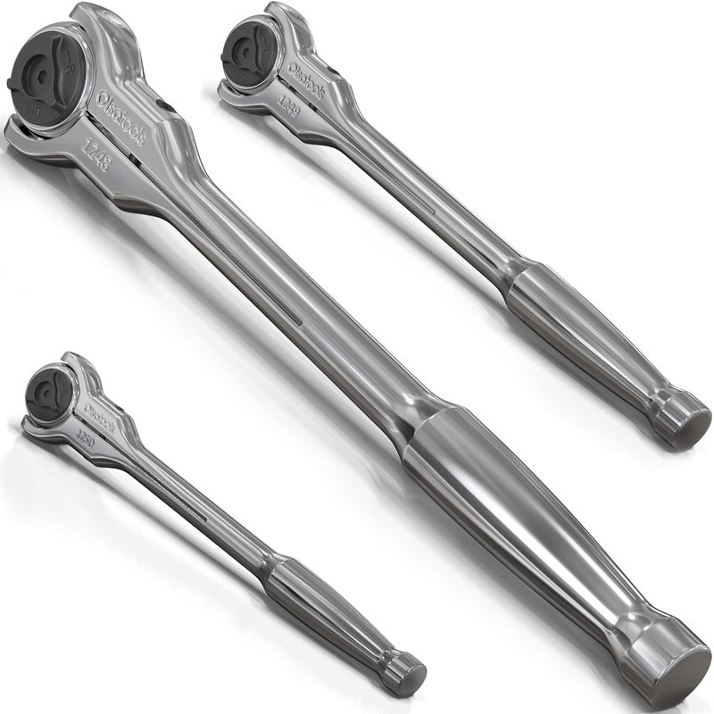 Olsa Tools 90T Swivel Head Ratchet Wrench Set, 3-Piece, Chrome Vanadium Steel, 270 Degree Rotation, Ideal for Tight Spaces - Image 1